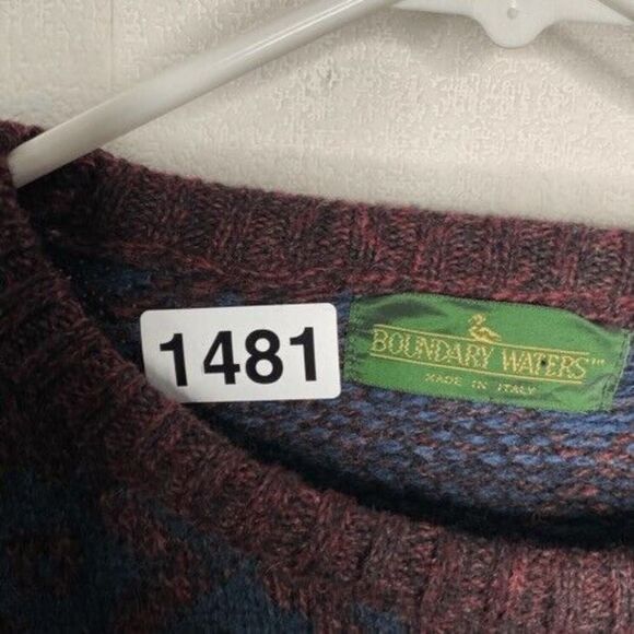 VTG Boundary Waters Mens Size XL Multicolor Wool Grandpa Crewneck Sweater Italy - Picture 4 of 9